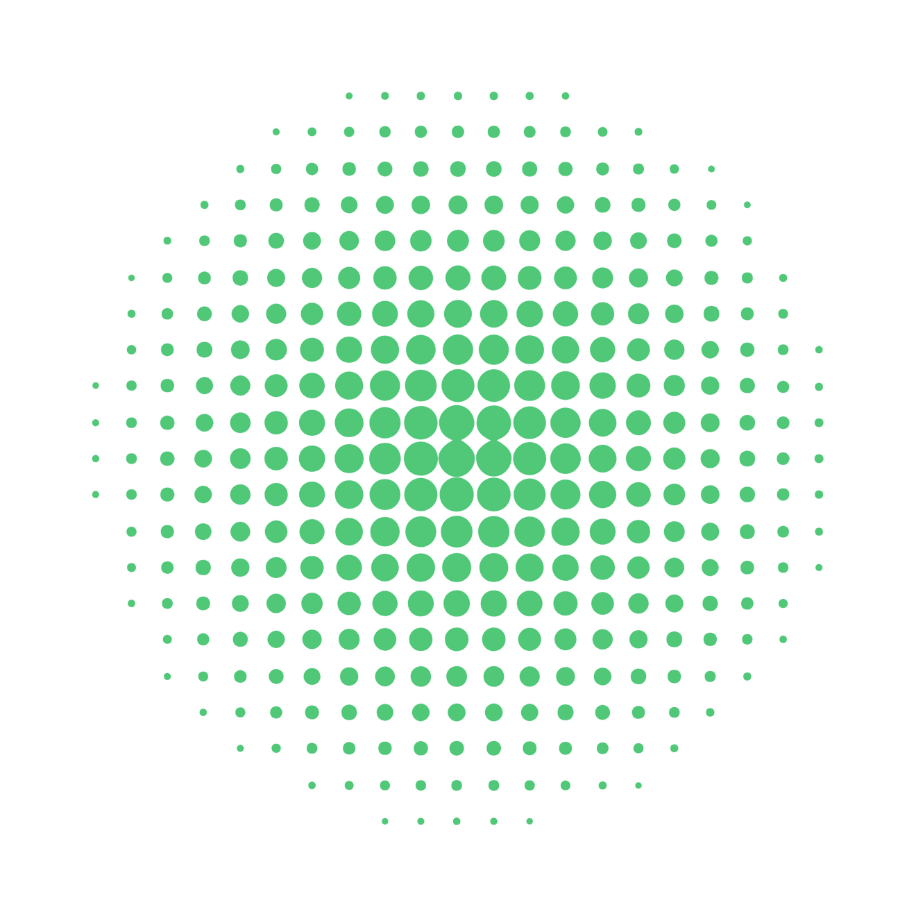 Green dots form a matrix like sphere.