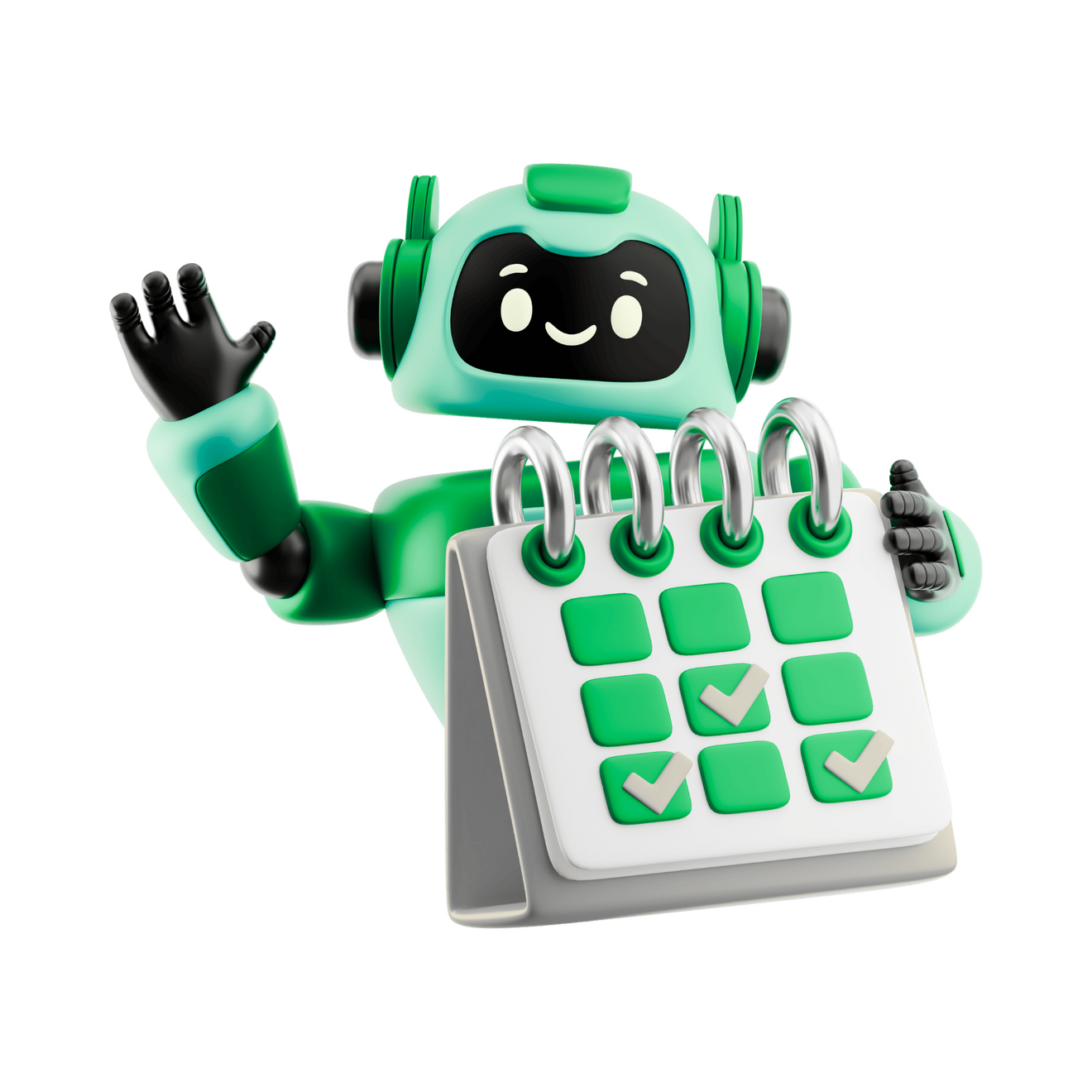 End to End Scheduling Logic AI Robot with Calendar to depict automated end to end scheduling.